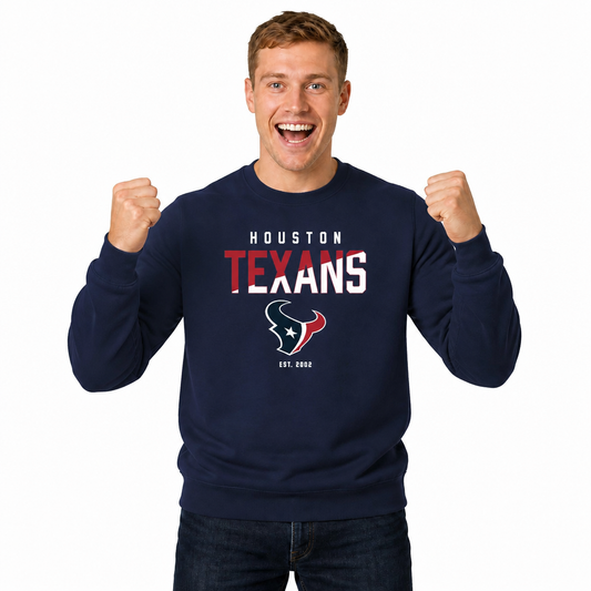 Houston Texans NFL Color Block Fleece Crewneck - Navy