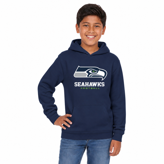 Seattle Seahawks NFL Youth Large Logo Fleece Hoodie Boys Girls - Navy