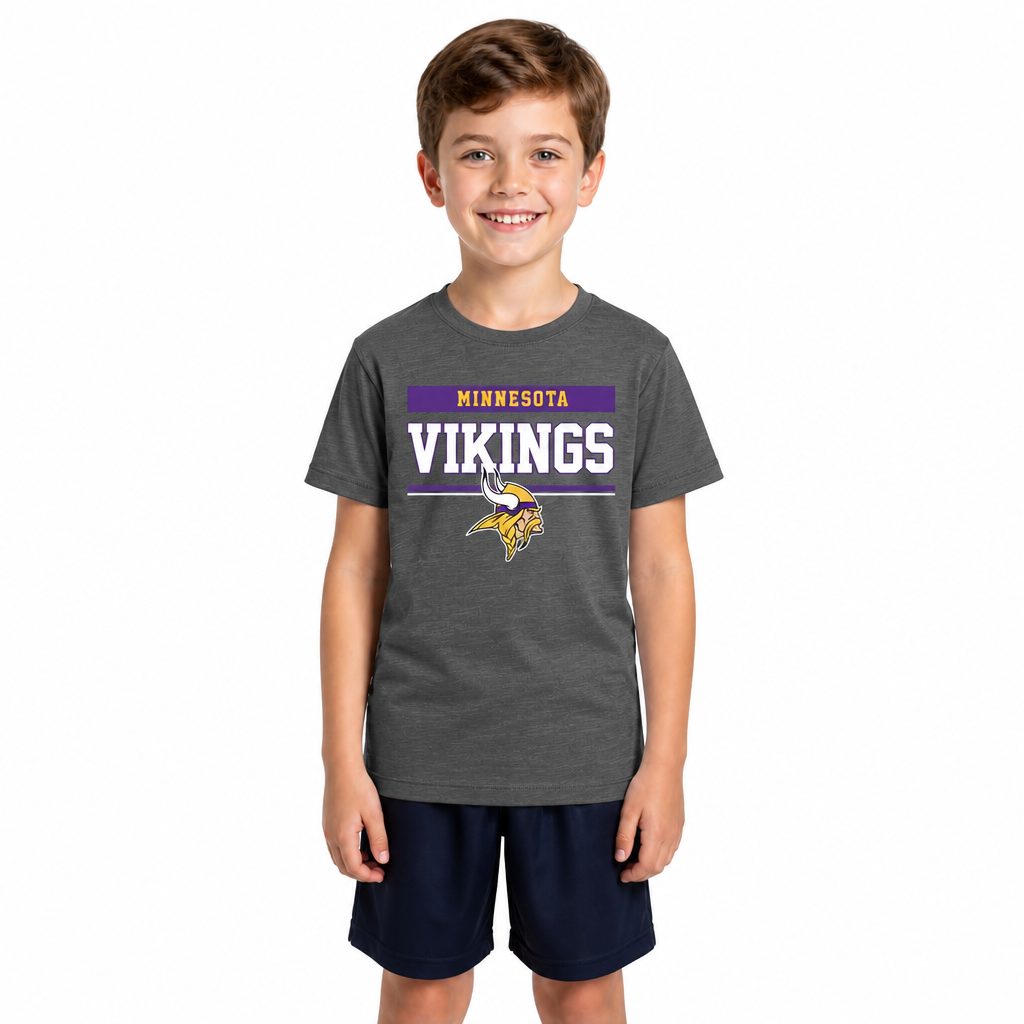Minnesota Vikings NFL Youth Short Sleeve Charcoal T Shirt - Charcoal