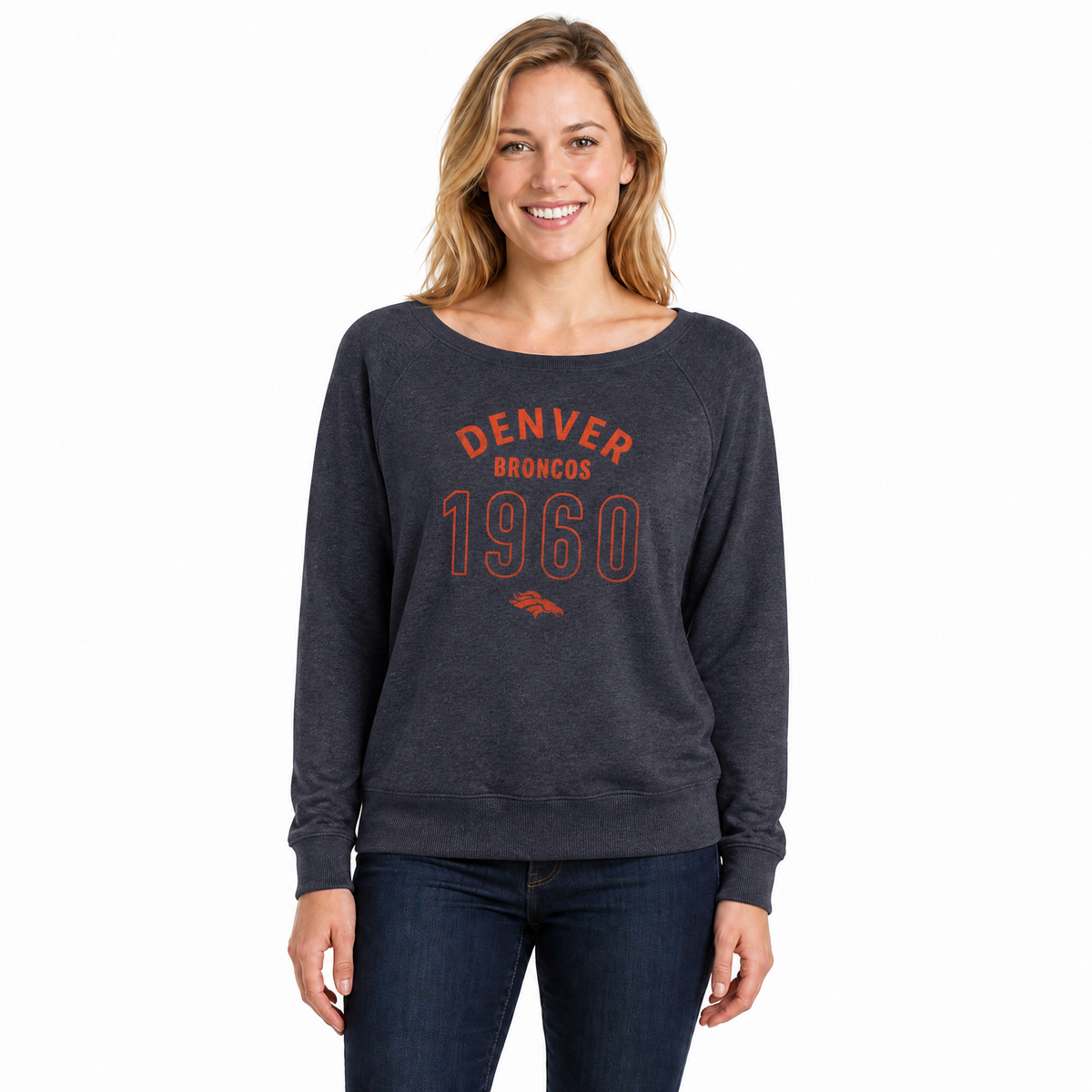 Denver Broncos  Women's NFL Big Date French Terry Pullover - Navy Heather