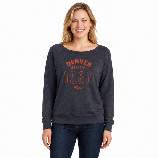 Denver Broncos  Women's NFL Big Date French Terry Pullover - Navy Heather