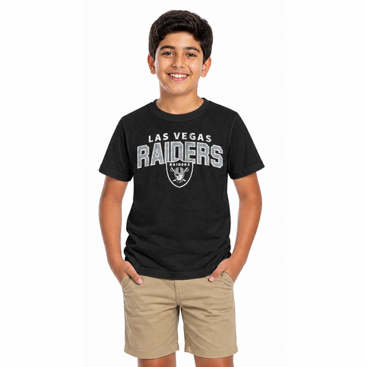 Las Vegas Raiders NFL Youth Starting Fresh Tee- Pro Football Tag-Less T-Shirt For Boys & Girls - Black
