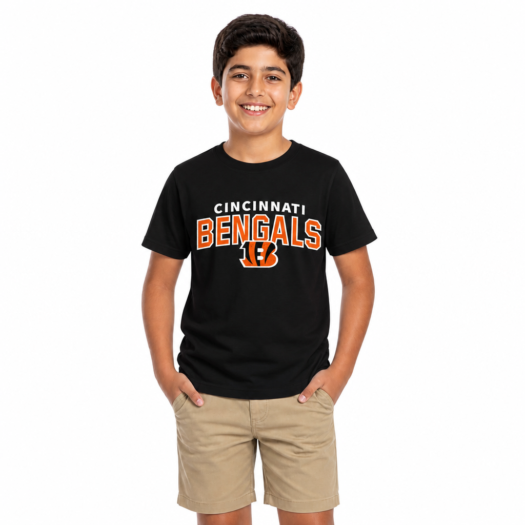 Cincinnati Bengals NFL Youth Starting Fresh Tee- Pro Football Tag-Less T-Shirt For Boys & Girls - Black