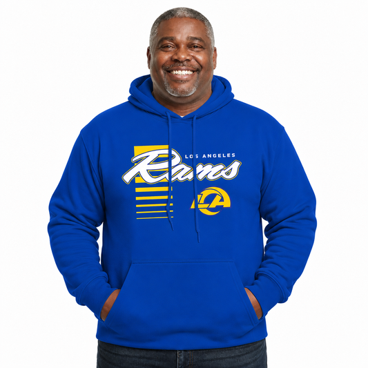 Los Angeles Rams NFL Adult Unisex Retro Script Ultra Soft Fleece Hooded Sweatshirt - Royal