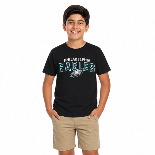Philadelphia Eagles NFL Youth Starting Fresh Tee- Pro Football Tag-Less T-Shirt For Boys & Girls - Black