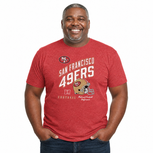 San Francisco 49ers NFL Distressed Helmet T-Shirt - Red Heather