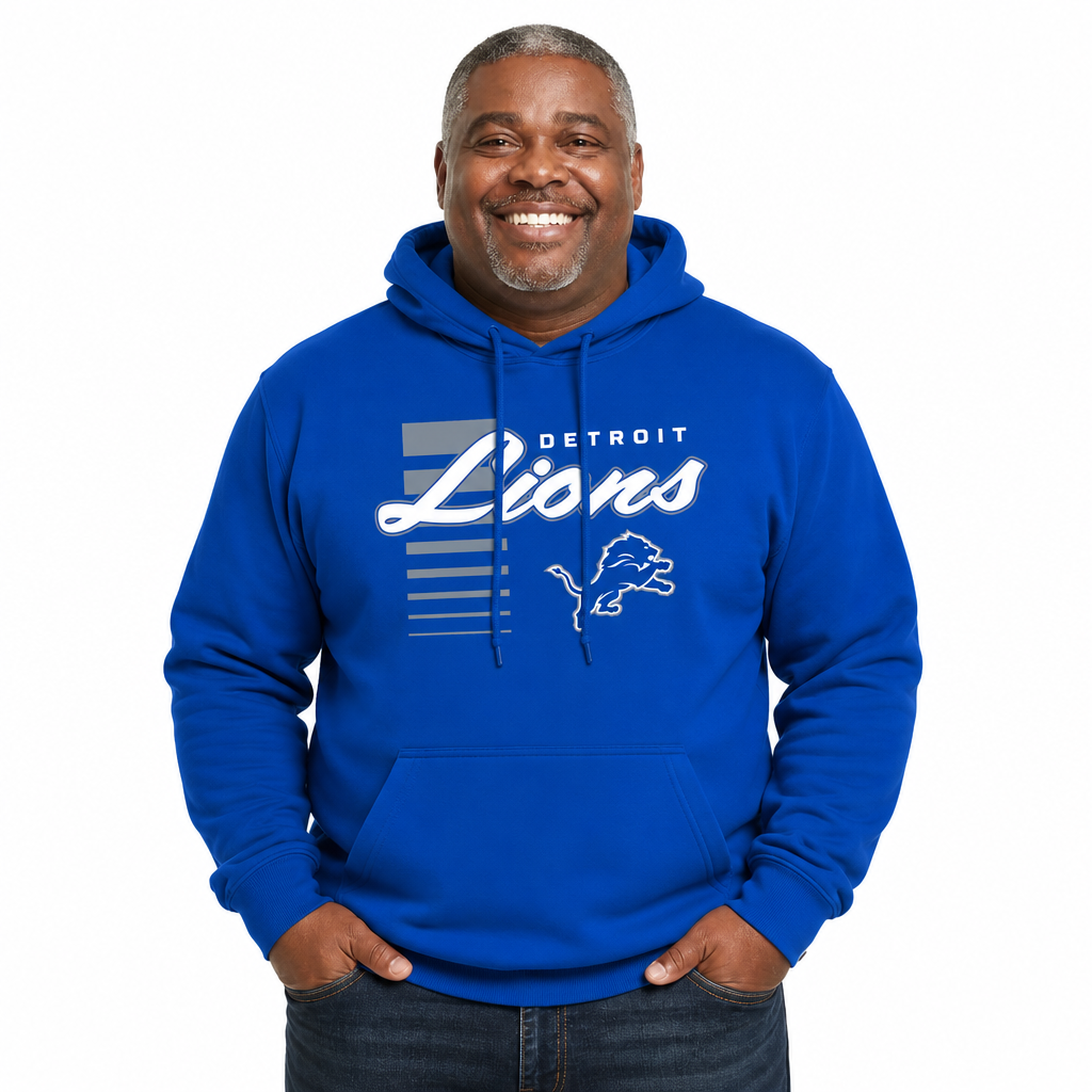 Detroit Lions NFL Adult Unisex Retro Script Ultra Soft Fleece Hooded Sweatshirt - Royal