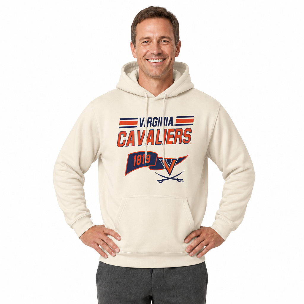Virginia Cavaliers NCAA Varsity Club Pennant Hoodie Fleece Men Women - Off White