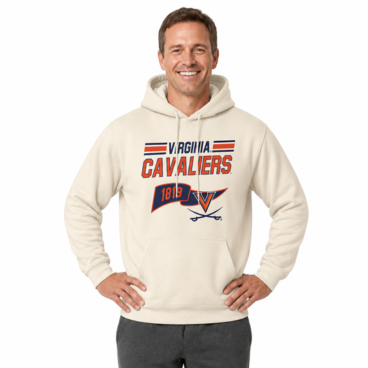 Virginia Cavaliers NCAA Varsity Club Pennant Hoodie Fleece Men Women - Off White