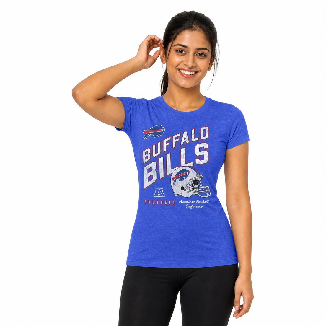 Buffalo Bills  Women's Distressed Helmet T-Shirt - Royal Heather