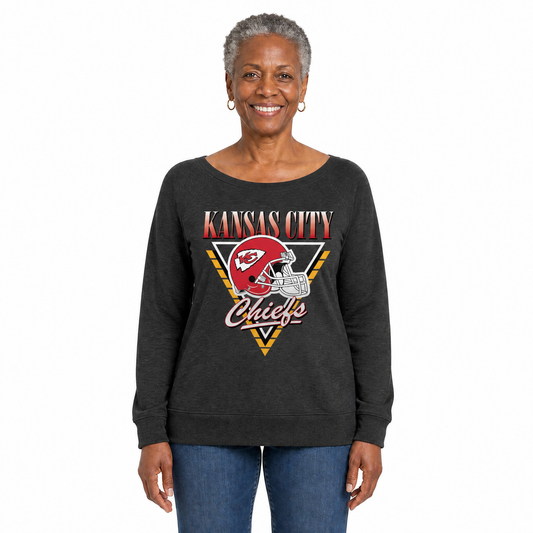 Kansas City Chiefs  Women's NFL Retro Triangle French Terry Crewneck Top - Heather Charcoal