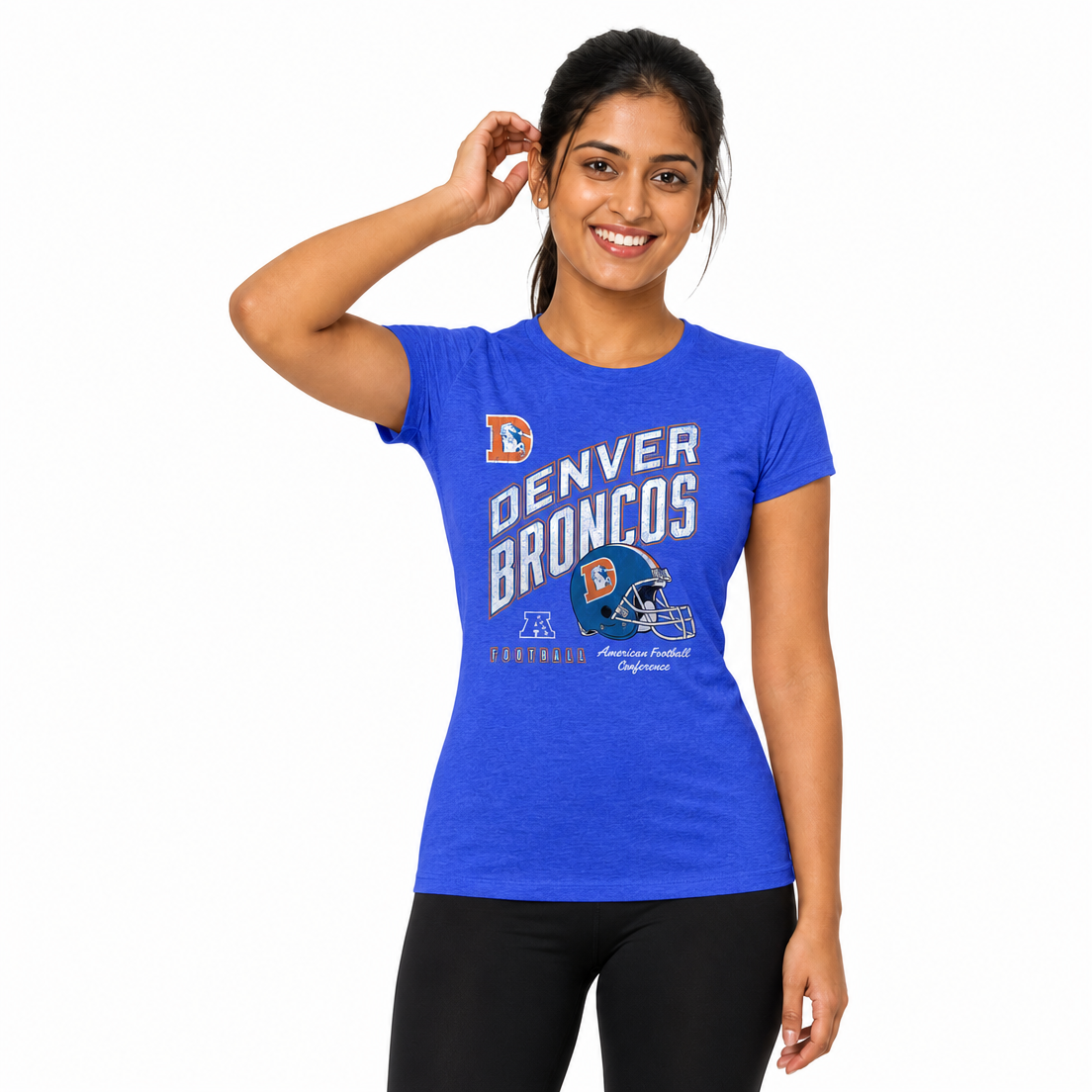 Denver Broncos  Women's Distressed Helmet T-Shirt - Royal Heather