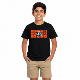 Cincinnati Bengals NFL Youth Repeating Logo Football T-Shirt - Black