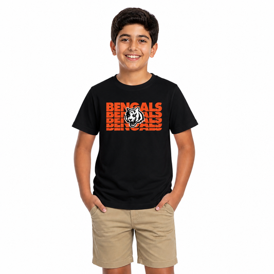 Cincinnati Bengals NFL Youth Repeating Logo Football T-Shirt - Black