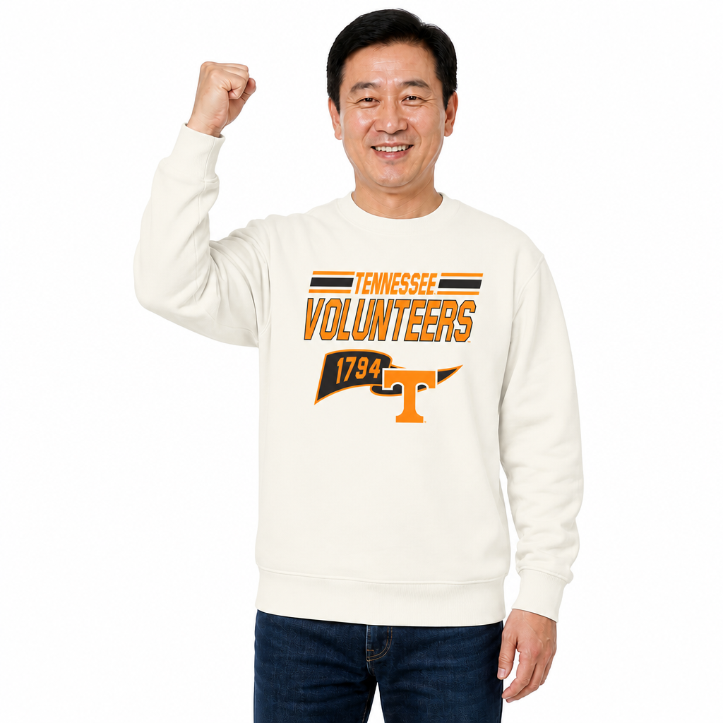 Tennessee Volunteers Varsity Pennant Crewneck Sweatshirt Men Women Fleece - Off White