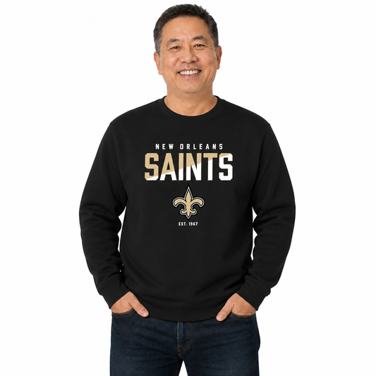 New Orleans Saints NFL Color Block Fleece Crewneck - Black