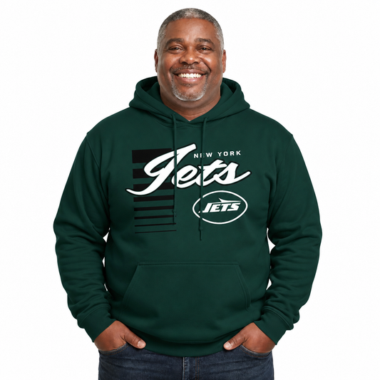 New York Jets NFL Adult Unisex Retro Script Ultra Soft Fleece Hooded Sweatshirt - Forest Green
