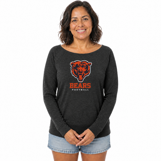 Chicago Bears  Women NFL French Terry Slouchy Raglan Top Scoop Neckline - Charcoal