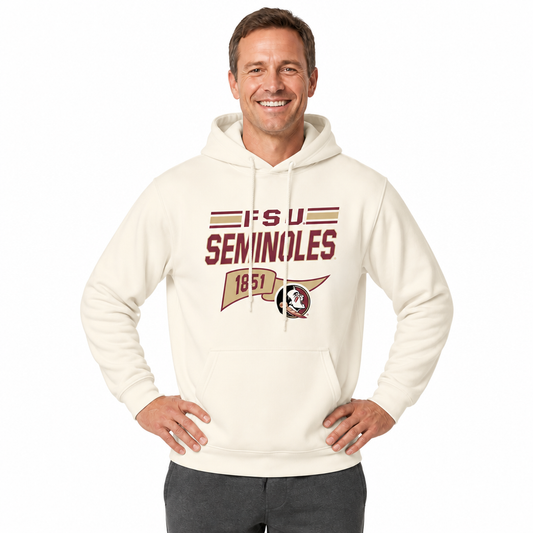 Florida State Seminoles NCAA Varsity Club Pennant Hoodie Fleece Men Women - Off White