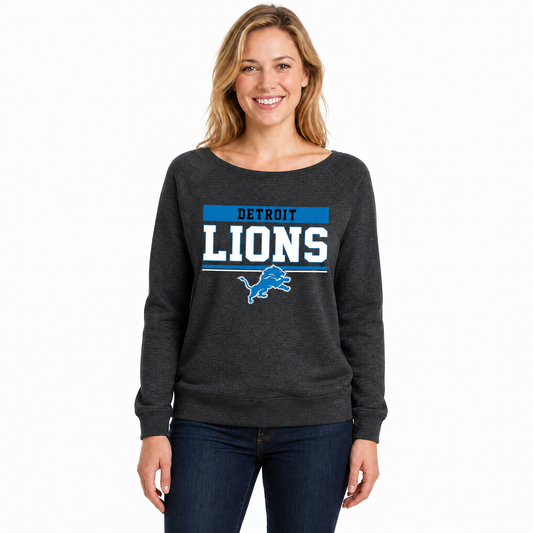 Detroit Lions  NFL Women's French Terry Crewneck Sweatshirt - Charcoal