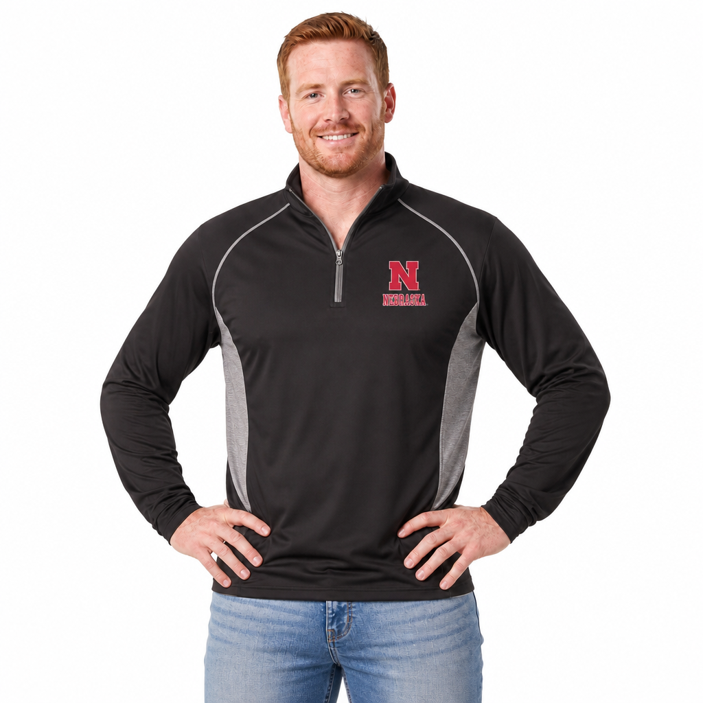 Nebraska Cornhuskers  Campus Classic 1/4 Zip Windshirt Men's Pullover - Black
