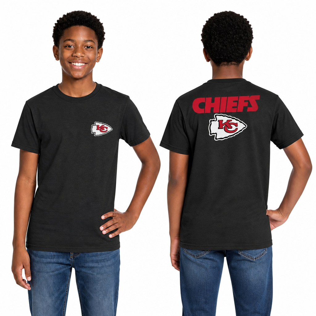 Kansas City Chiefs Team Fan Apparel NFL Youth Final Countdown Tee- Pro Football T-Shirt For Boys & Girls - Black