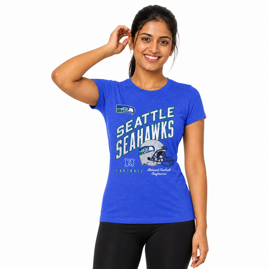 Seattle Seahawks  Women's Distressed Helmet T-Shirt - Royal Heather
