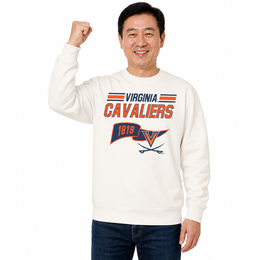 Virginia Cavaliers Varsity Pennant Crewneck Sweatshirt Men Women Fleece - Off White