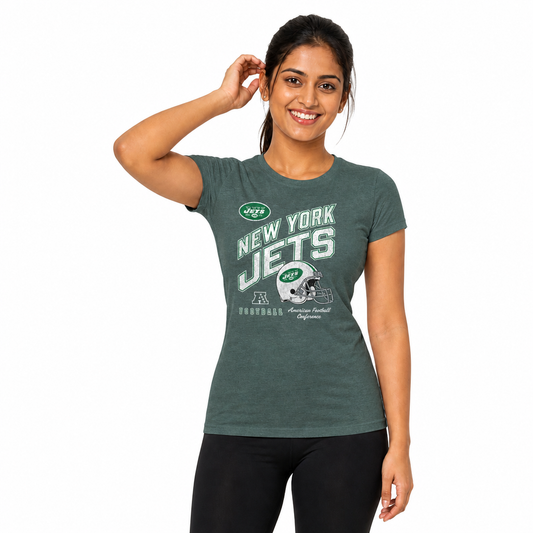 New York Jets  Women's Distressed Helmet T-Shirt - Forest Green Heather