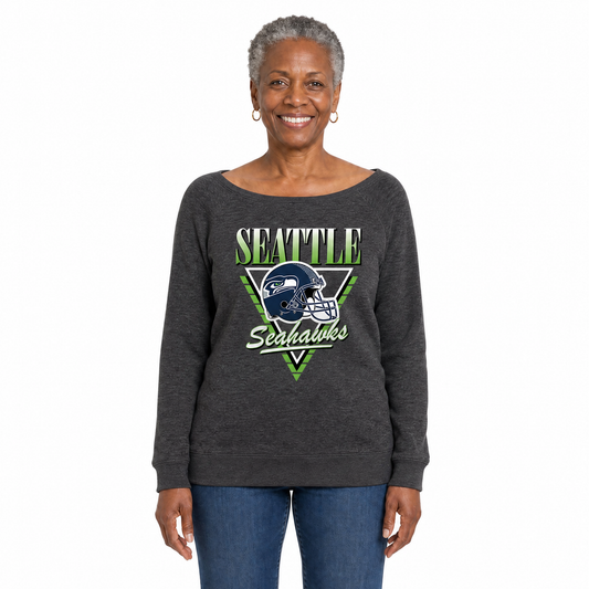 Seattle Seahawks  Women's NFL Retro Triangle French Terry Crewneck Top - Heather Charcoal
