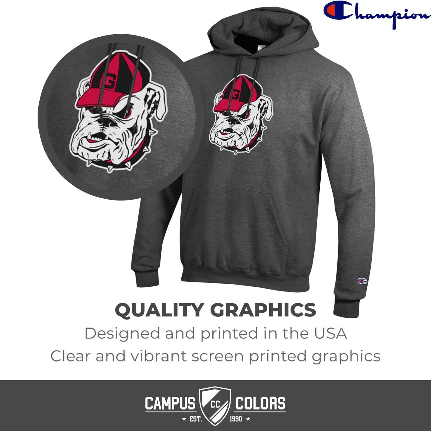 Georgia Bulldogs Adult Mascot Fleece Hooded Sweatshirt - Charcoal