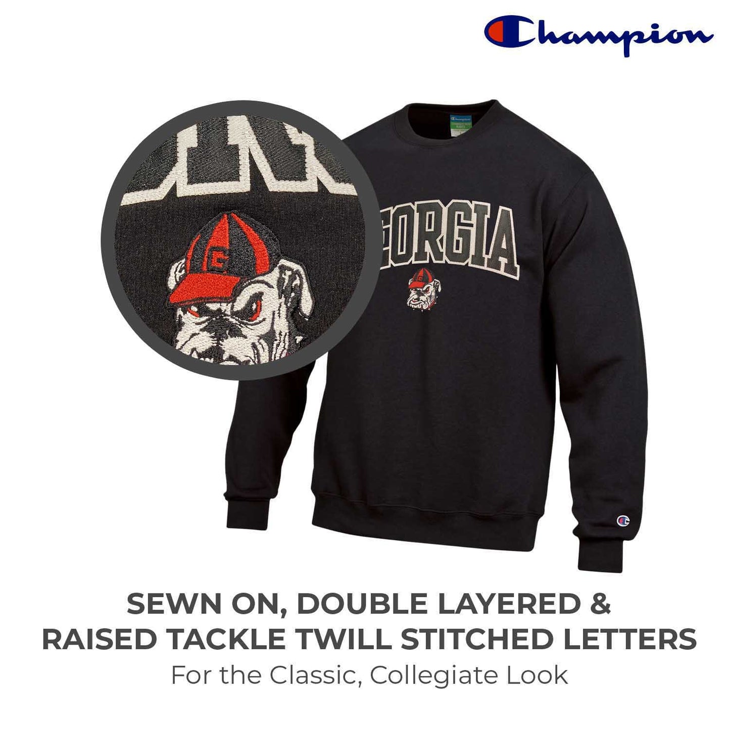 Georgia Bulldogs Adult Tackle Twill Crewneck - Black