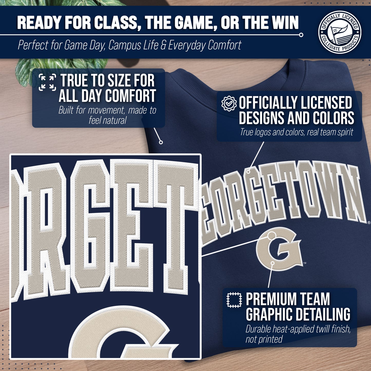 Georgetown Hoyas Adult Tackle Twill Crewneck - Navy