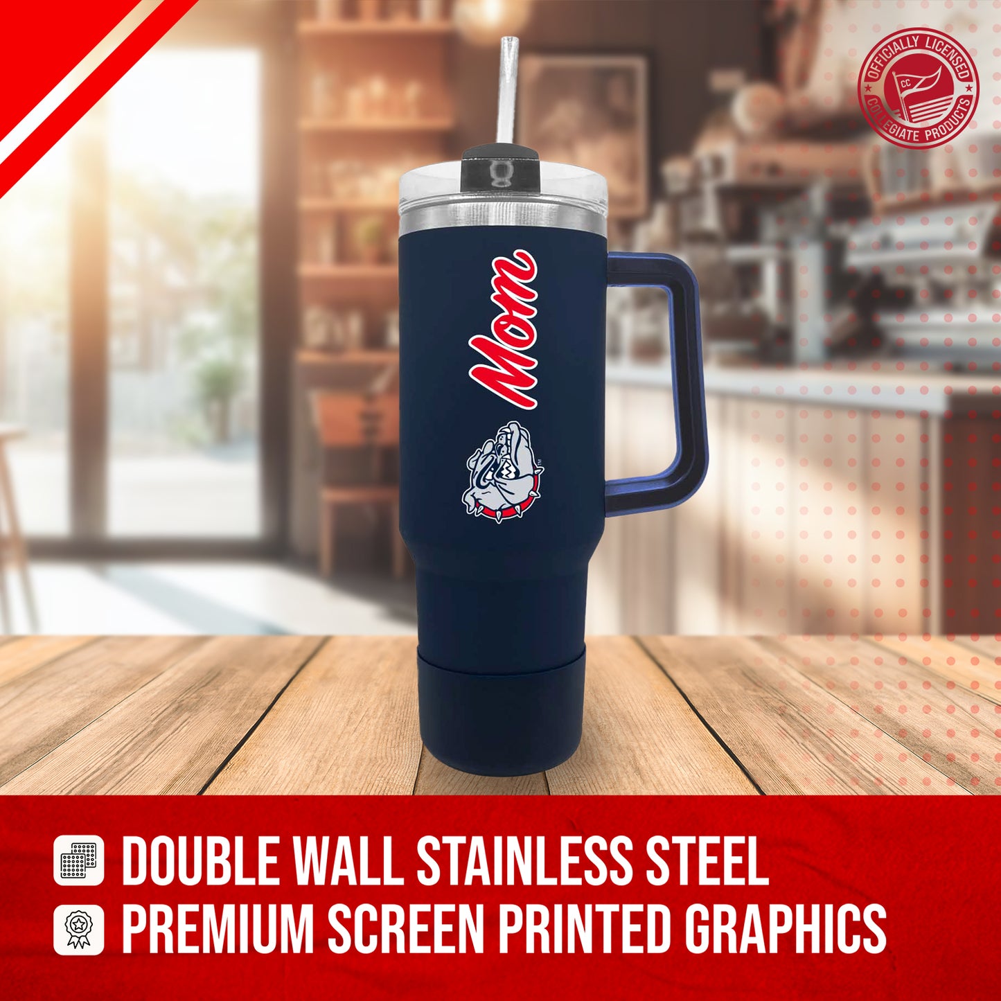 Gonzaga Bulldogs Collegiate 40oz Stainless Steel Travel Tumbler with Handle for Mom - Navy