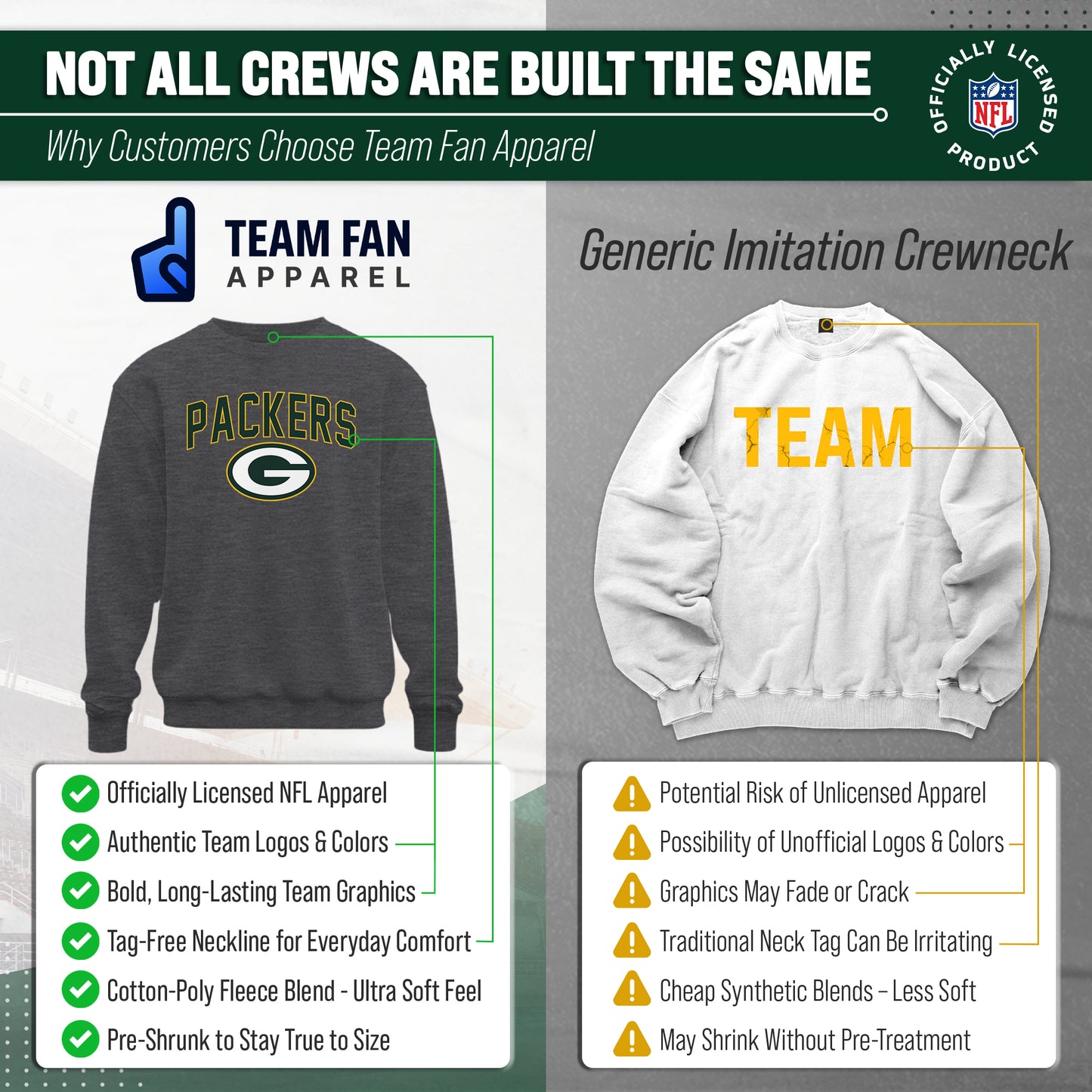 Green Bay Packers NFL Home Team Crew - Gray