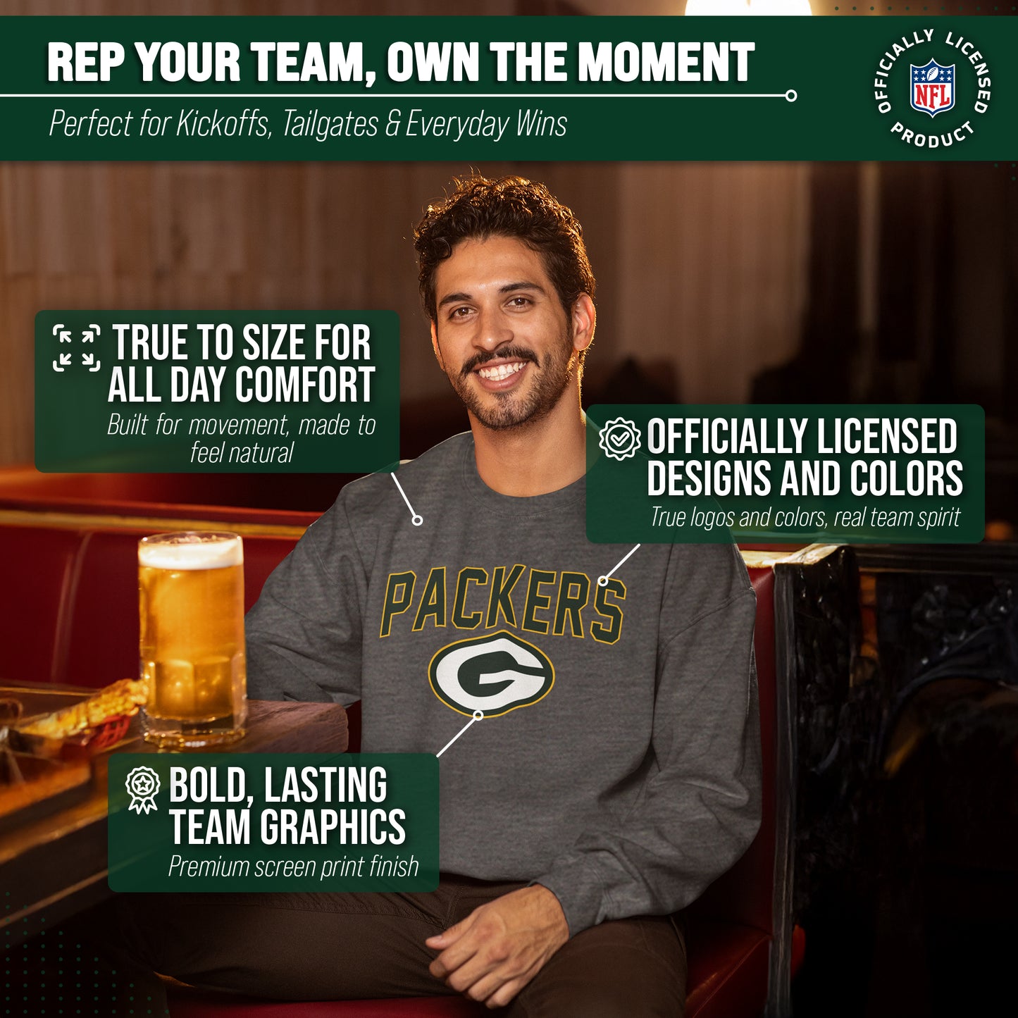 Green Bay Packers NFL Home Team Crew - Gray