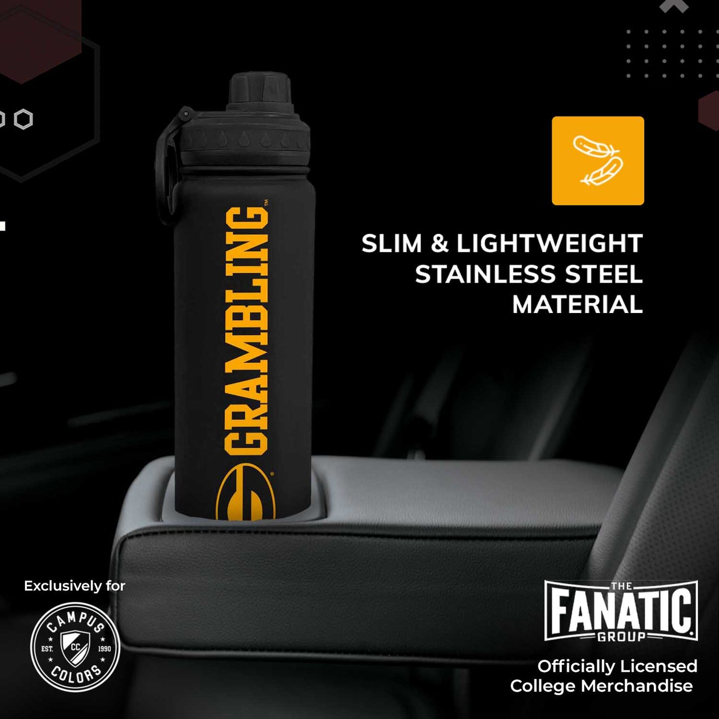 Grambling State University NCAA Stainless Steel Water Bottle - Black