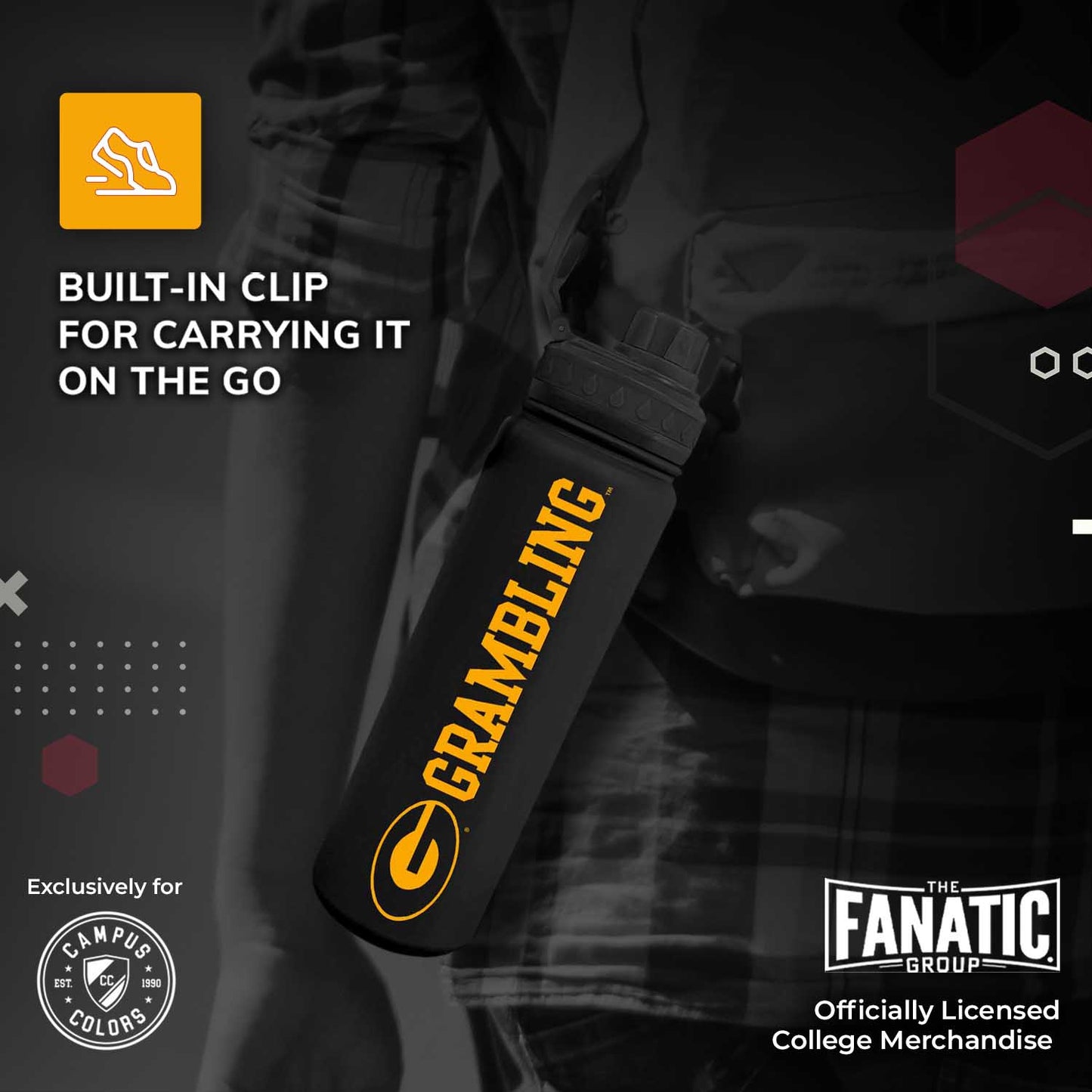 Grambling State University NCAA Stainless Steel Water Bottle - Black