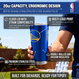 Golden State Warriors NBA Basketball 20oz Stainless Steel Vacuum Insulated Game Day Tumbler with Silicone Grip - Royal