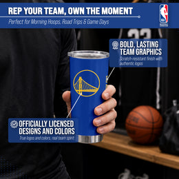Golden State Warriors NBA Basketball 20oz Stainless Steel Vacuum Insulated Game Day Tumbler with Silicone Grip - Royal