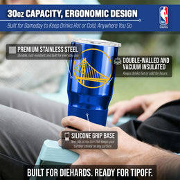 Golden State Warriors NBA Basketball 30oz Stainless Steel Vacuum Insulated Game Day Tumbler with Silicone Grip - Royal