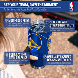 Golden State Warriors NBA Basketball 30oz Stainless Steel Vacuum Insulated Game Day Tumbler with Silicone Grip - Royal