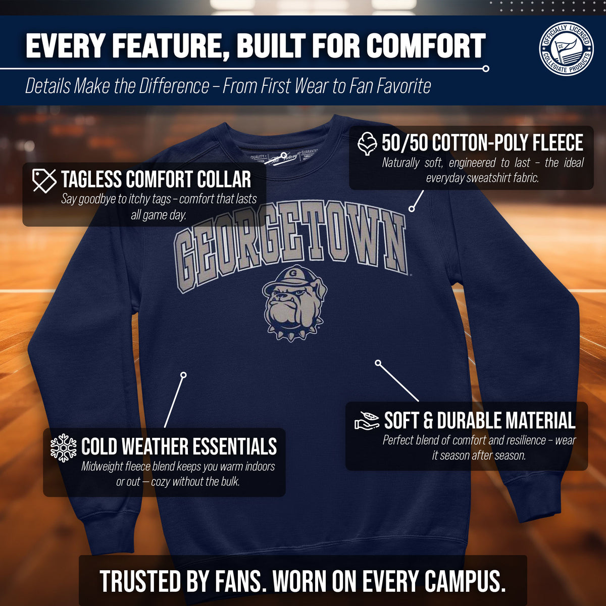 Georgetown Hoyas Adult Arch & Logo Soft Style Gameday Crewneck Sweatshirt - Navy