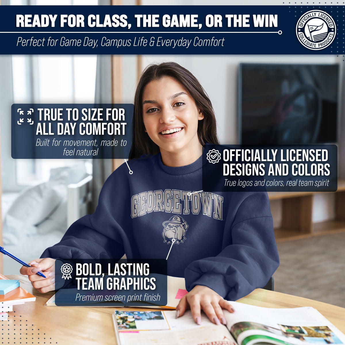 Georgetown Hoyas Adult Arch & Logo Soft Style Gameday Crewneck Sweatshirt - Navy
