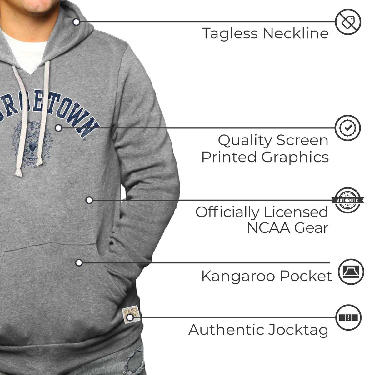 Georgetown Hoyas College Gray University Seal Hooded Sweatshirt - Gray