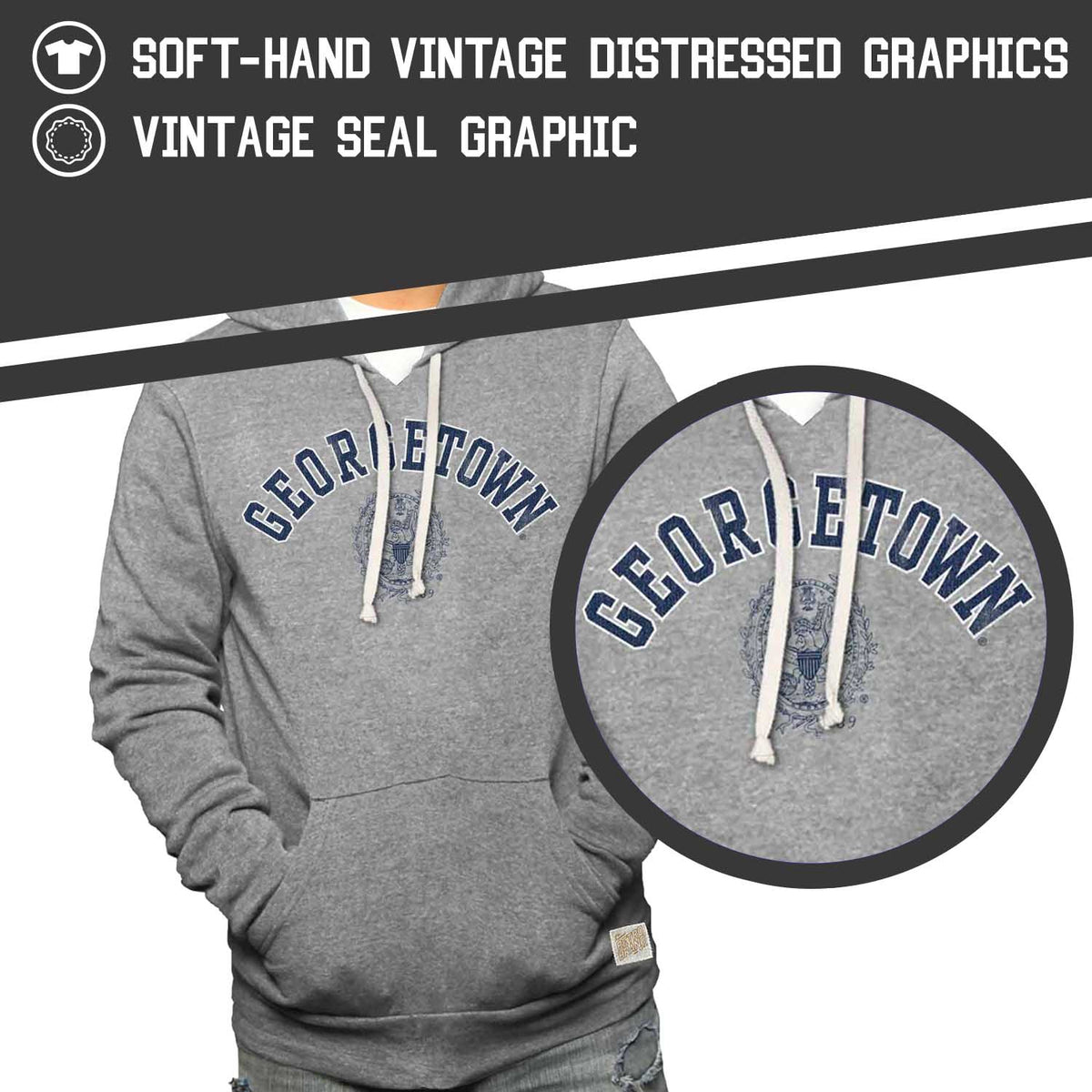 Georgetown Hoyas College Gray University Seal Hooded Sweatshirt - Gray