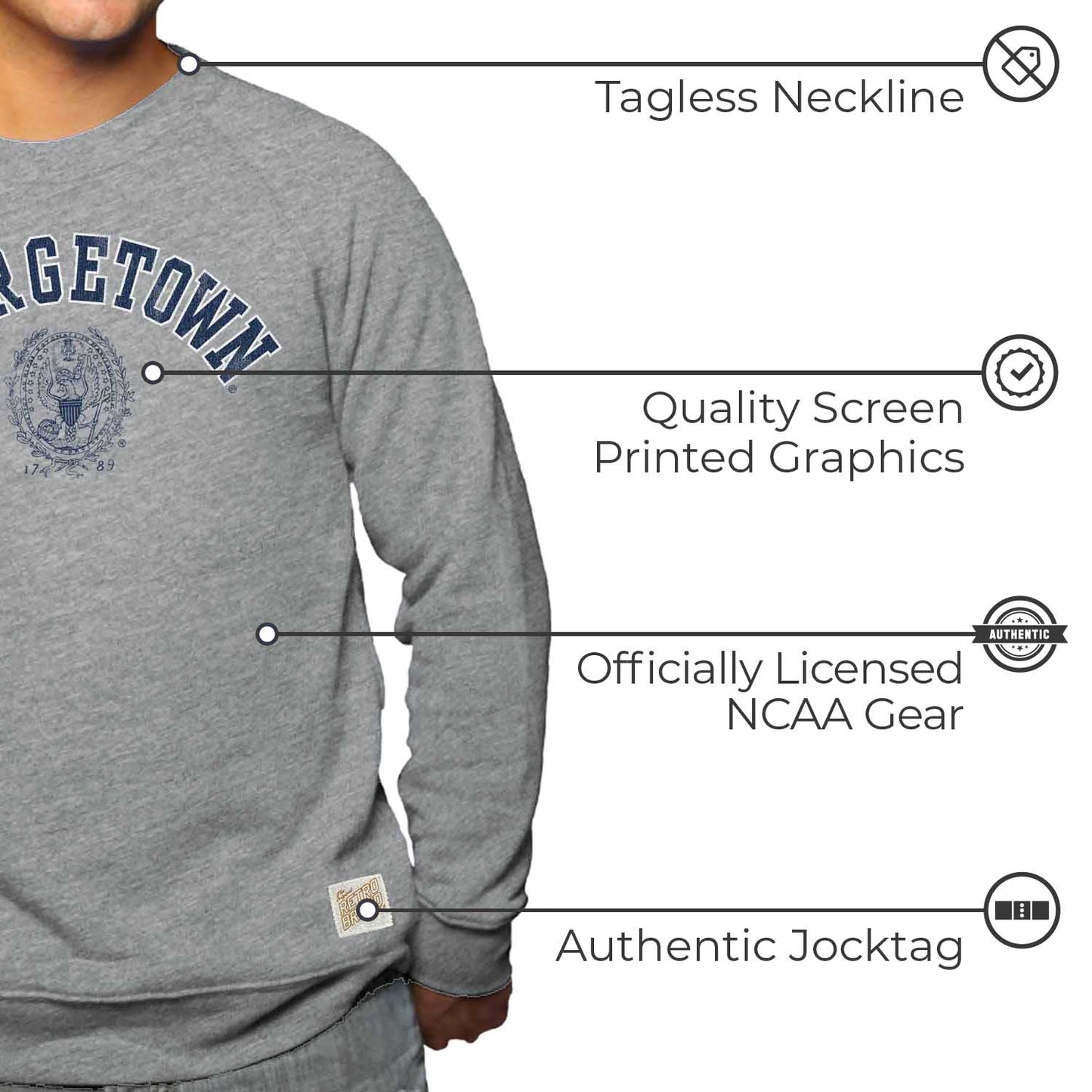 Georgetown Hoyas College Gray University Seal Crewneck Sweatshirt - Gray