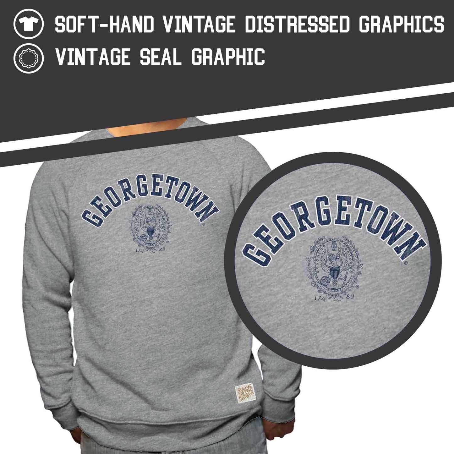 Georgetown Hoyas College Gray University Seal Crewneck Sweatshirt - Gray