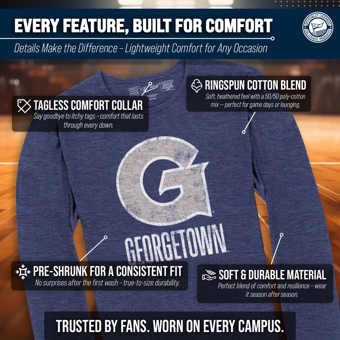 Georgetown Hoyas NCAA MVP Adult Long-Sleeve Shirt - Navy