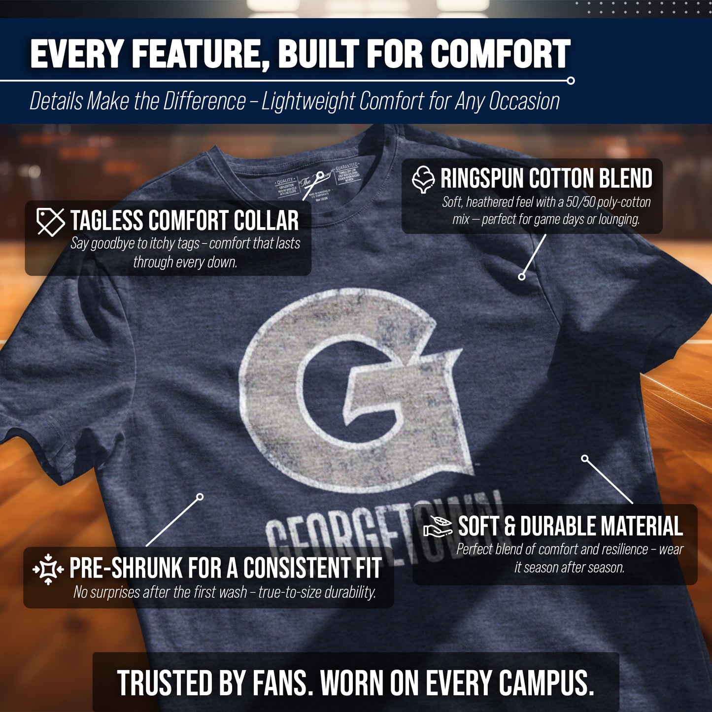 Georgetown Hoyas Adult MVP Heathered Cotton Blend T-Shirt - Navy
